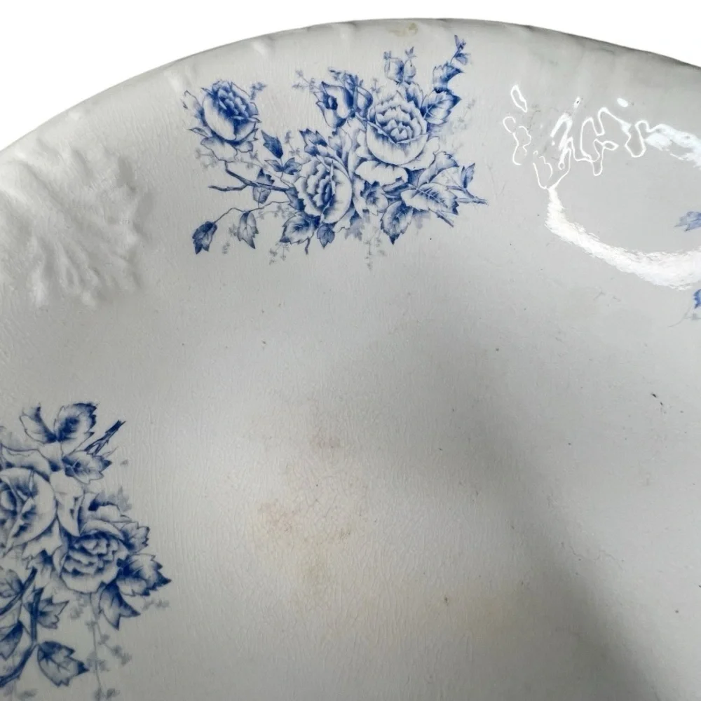 Vintage Goodwin's Iron Stone China 1844 Large Wash Bowl‎ Blue Floral Pattern